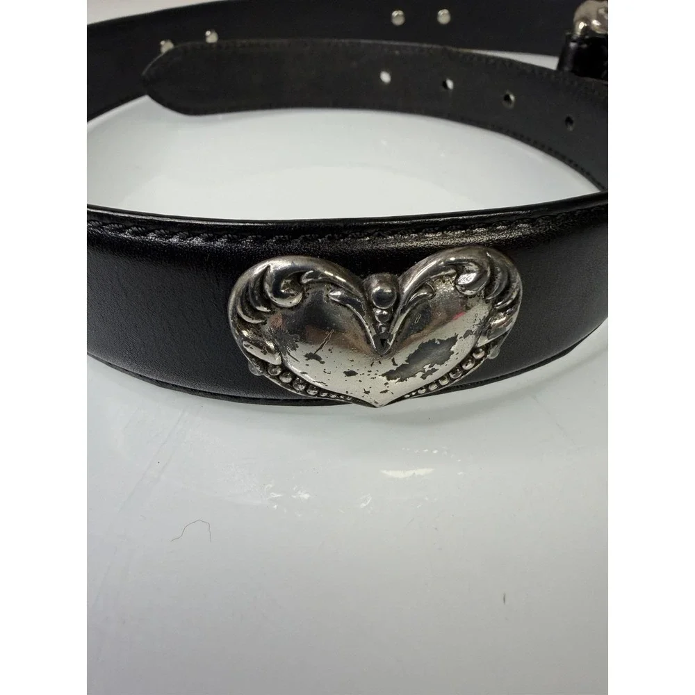 Women's Fossil Black Genuine Leather Belt With Metal Accents Hearts Size Medium